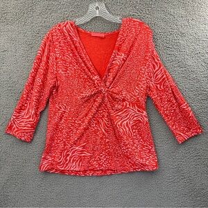 Fresh Produce 3/4 Sleeve Knotted Mixed Animal Prints Top Coral‎ Women's M